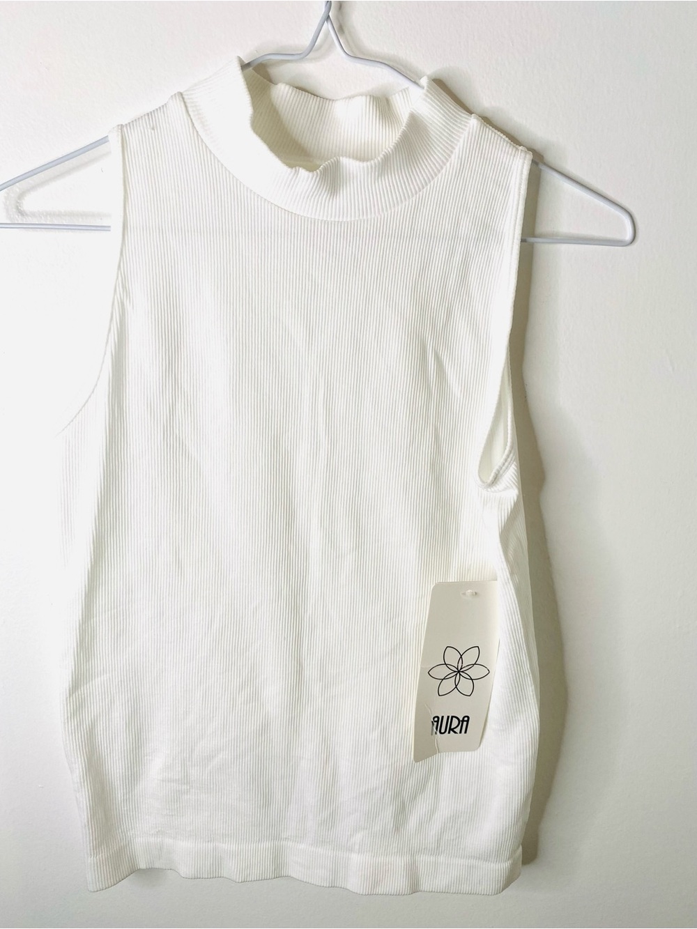 White Rib Mock Neck Sleeveless Tank Top NWT Stretch Fitted Basic Elevated Layer